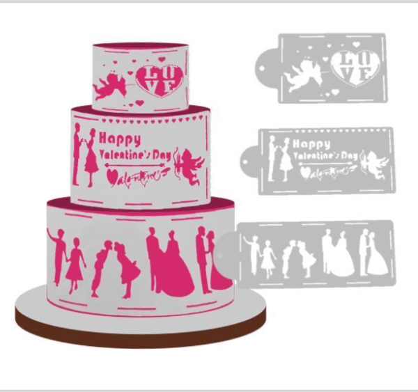Love Theme, Valentine, Wedding  Cake Decor Border stencils 4 pack