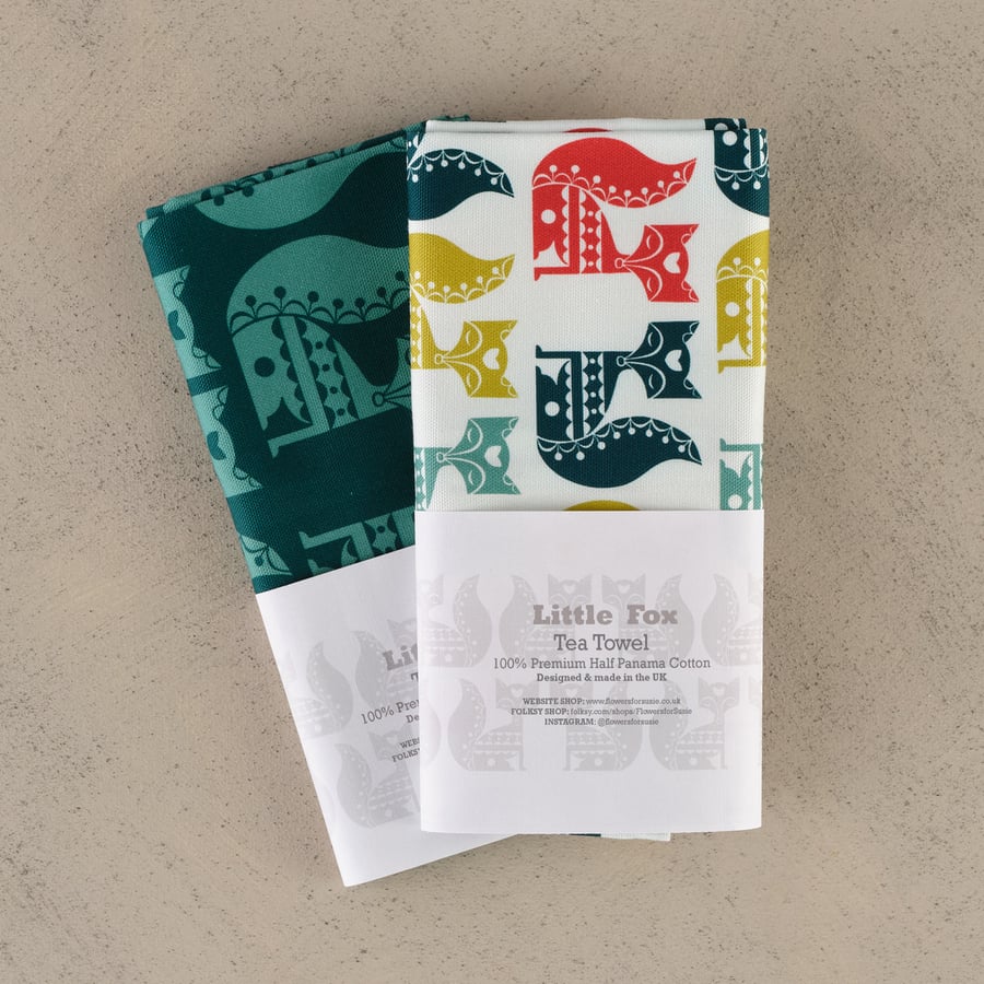 Fox Tea Towel - Twin Pack - Folksy