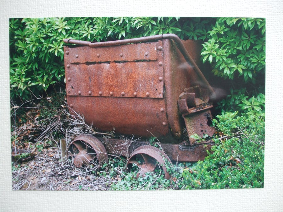 Photographic greetings card of an old  Cornish Tin Mine Tub.