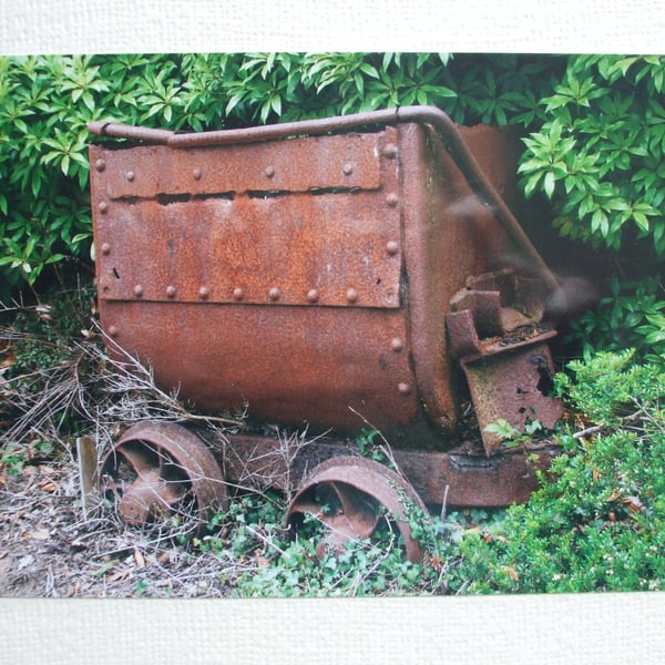 Photographic greetings card of an old  Cornish Tin Mine Tub.