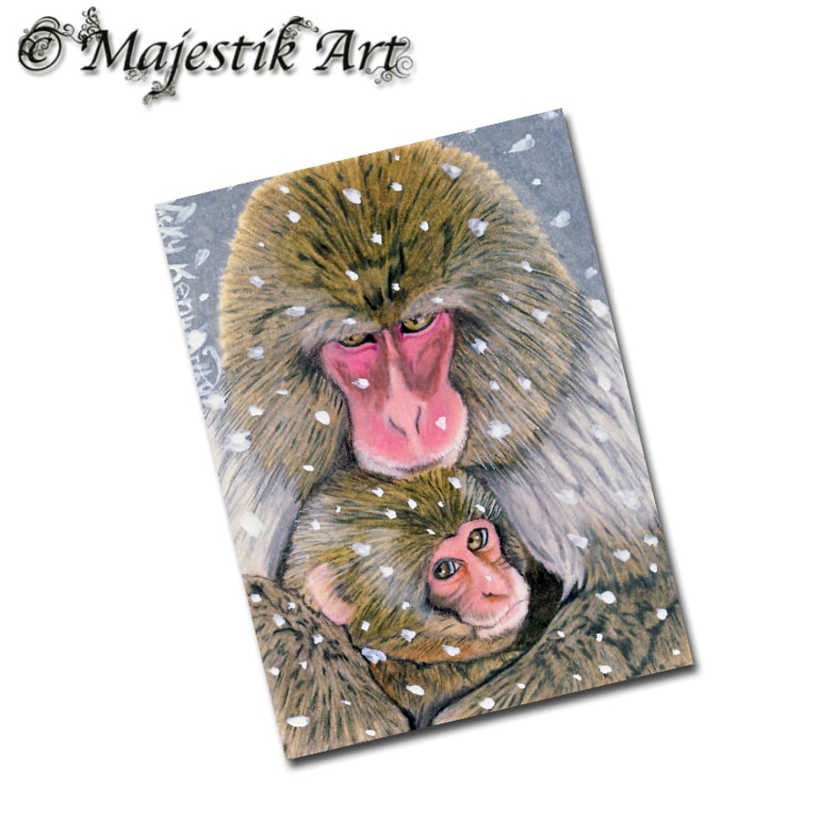 Archival ACEO Barbary Macaque Print 'A Mothers love' By V Kenworthy