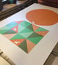 The Donkey Moon A3 two-colour screen-print (orange & green) - Image 3