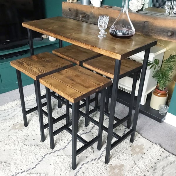 Industrial freestanding bar table with stools