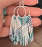 Beadwork hoop fringe earrings in in pale blue, pink and white - Image 9