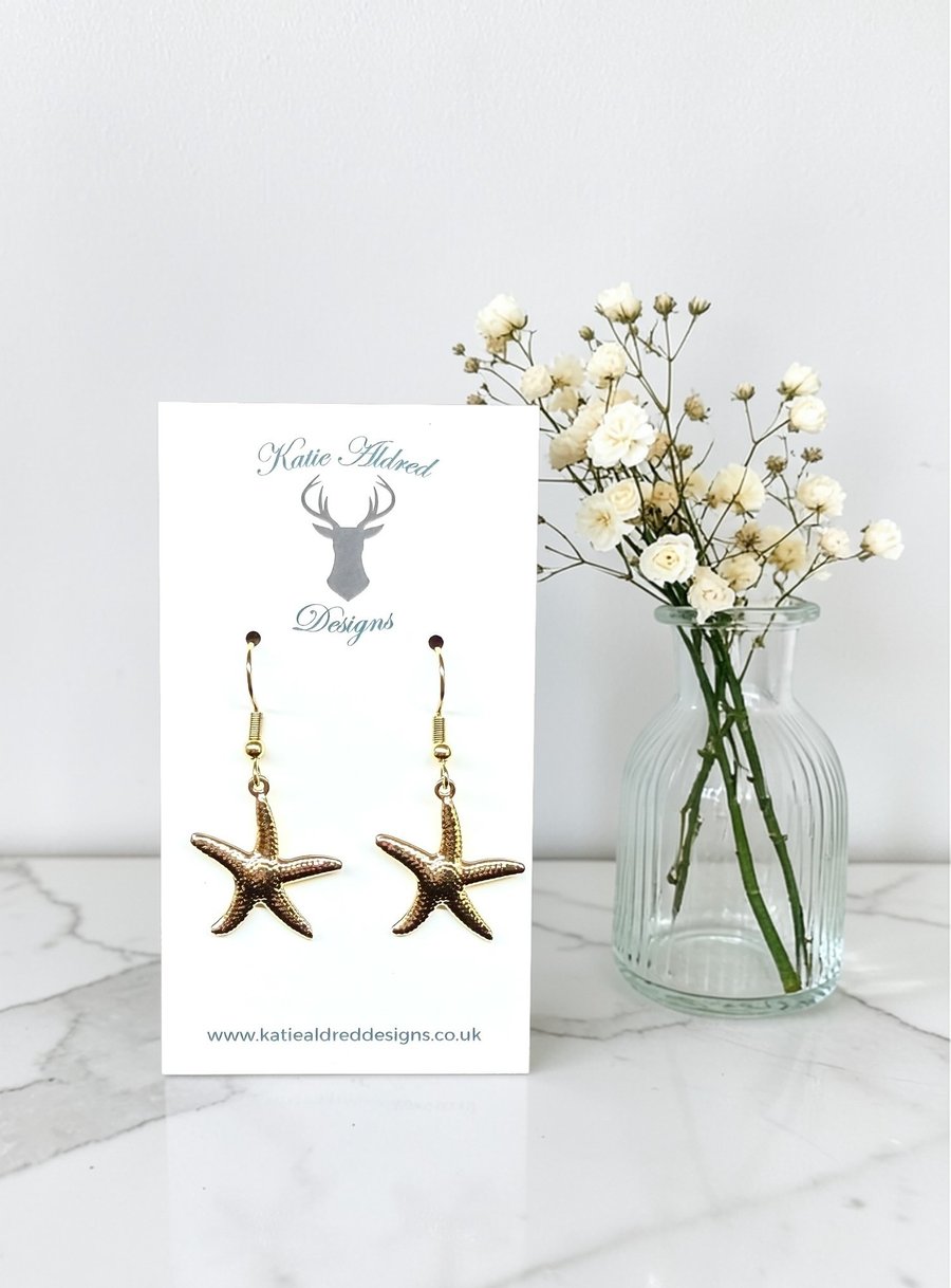 Charm Earrings - Large Gold Starfish