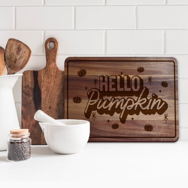 Hello Pumpkin Chopping Board 03: Fall Kitchen Decor, Cosy Autumnal Home Decor