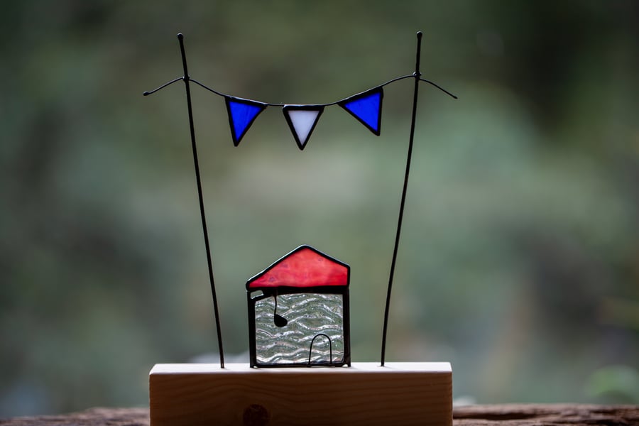 Stained glass house with bunting sun catcher ornament whimsical housewarming gif