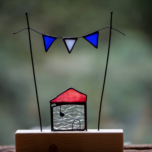 Stained glass house with bunting sun catcher ornament whimsical housewarming gif