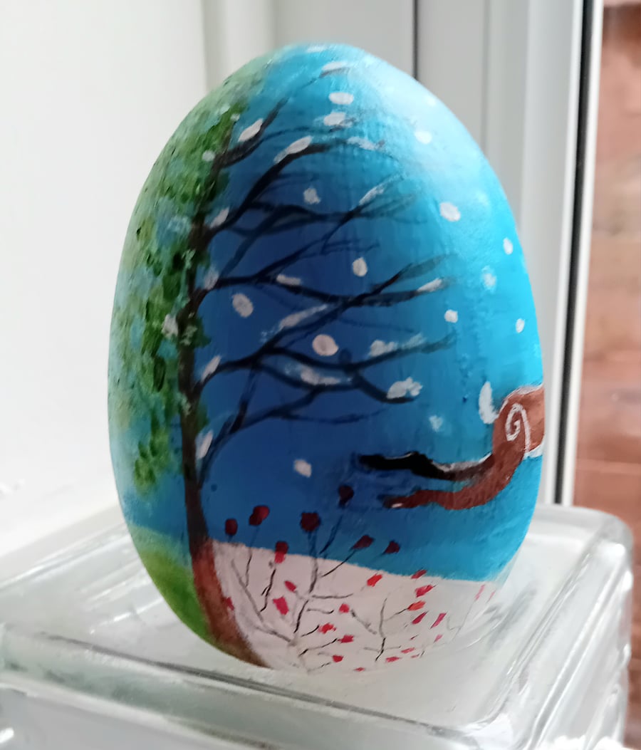 Wooden hand painted Easter Egg Winter to Spring 