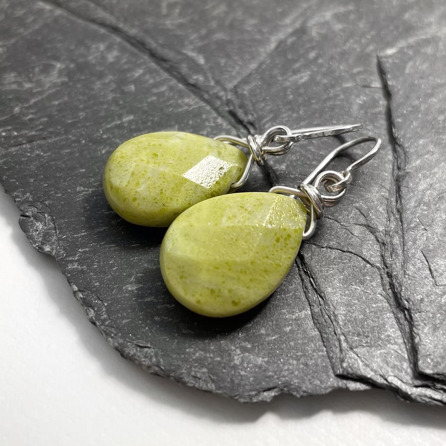 Butter jade and sterling silver  drop earrings