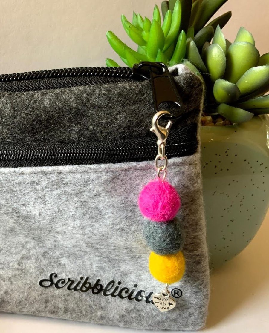 Felted wool ball purse charm