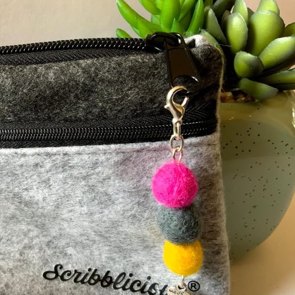 Felted wool ball purse charm