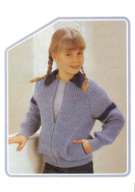 VINTAGE KNITTING PATTERN Girls Zipper Jacket