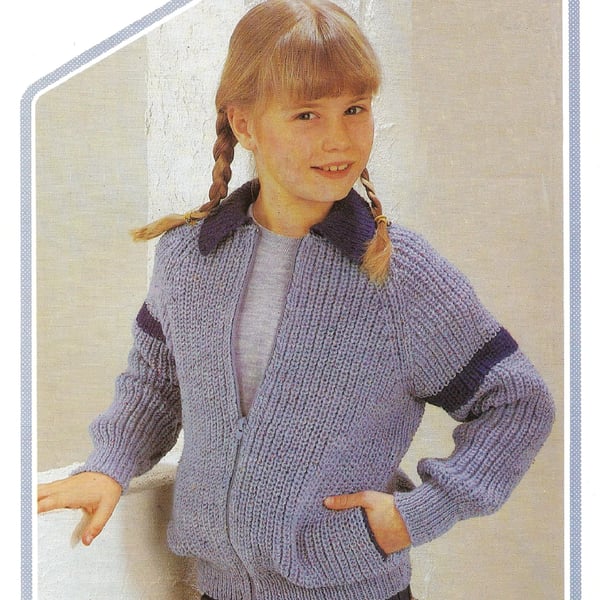 VINTAGE KNITTING PATTERN Girls Zipper Jacket
