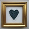 VALENTINE HEART ART picture in dark turquoise fiber fabric with beaded edge