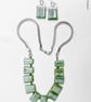 Silver Chain Jade Necklace with Earrings - Image 2