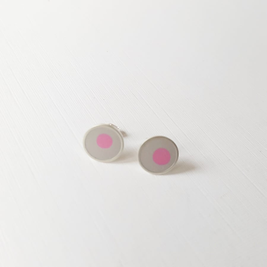Pop Art Studs, Grey and Pink, Minimalist, Everyday Earrings