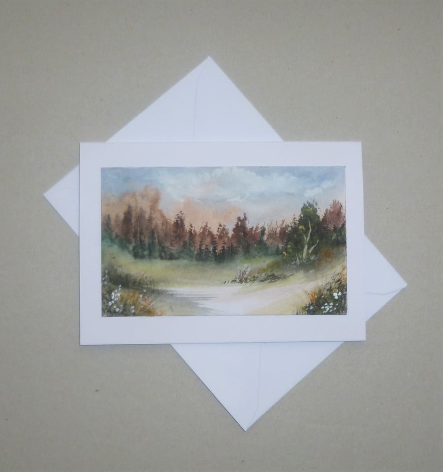 landscape watercolour original art hand painted blank card ( ref F 543.J2 )