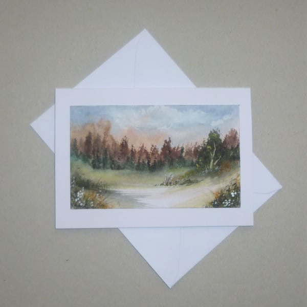 landscape watercolour original art hand painted blank card ( ref F 543.J2 )