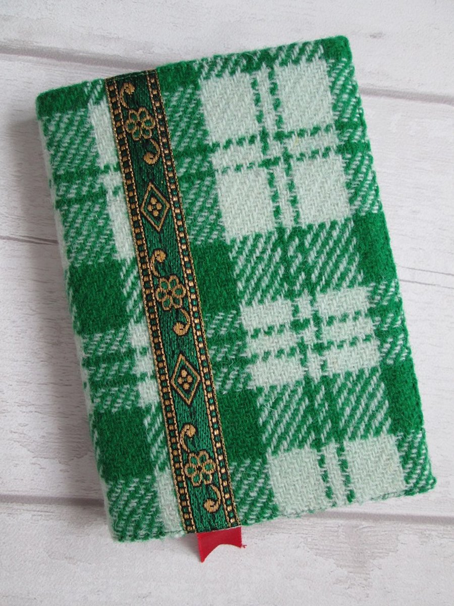 A6 'Harris Tweed' Reusable Notebook Cover - Green Check
