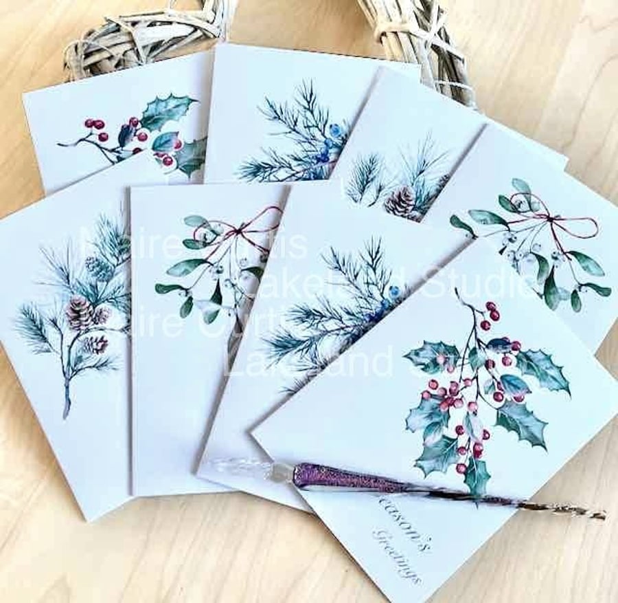 Winter Botanic Foliage Christmas Cards Pack of 8, A6 with envelopes