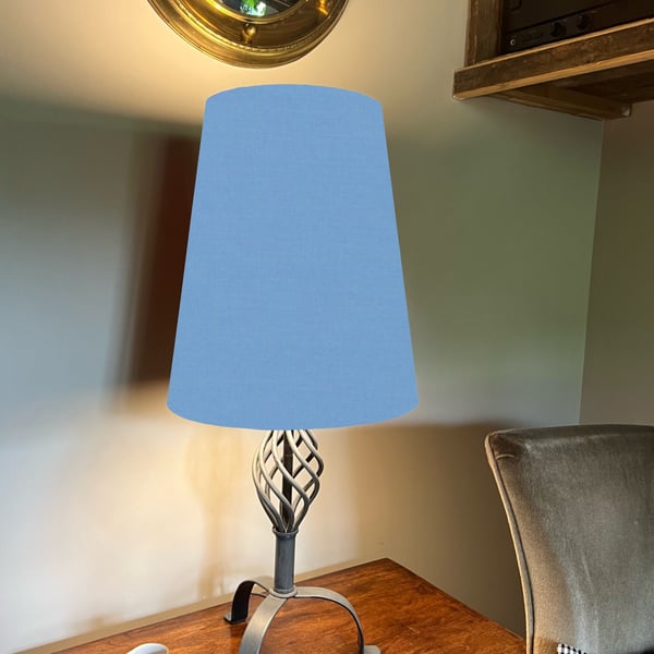Light blue cone lampshade extra tall lampshade, baby blue cotton cone