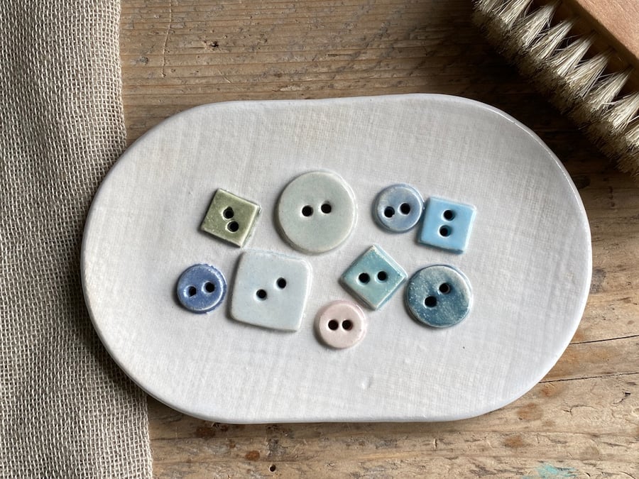 Handmade Pottery Button Soap Dish 