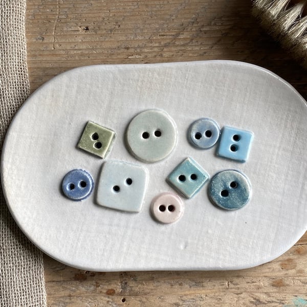 Handmade Pottery Button Soap Dish 