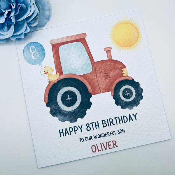 Personalised tractor birthday greeting card