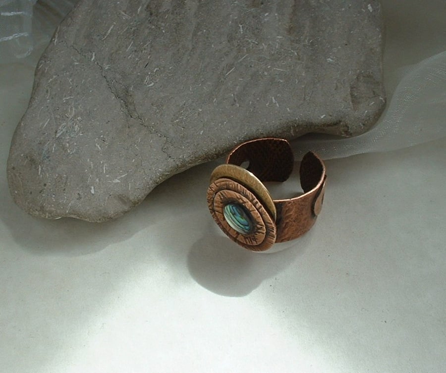 "Aztec Sunrise" Rustic Adjustable Unisex Copper Thumb Finger Ring 