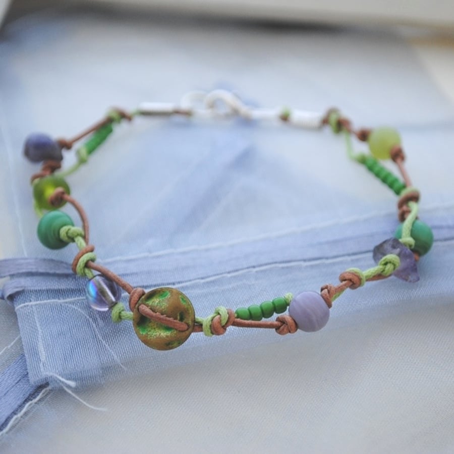 Lime Zest leather knot bracelet