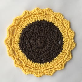 Crochet Golden Yellow Sunflower Mandala Table Mat.