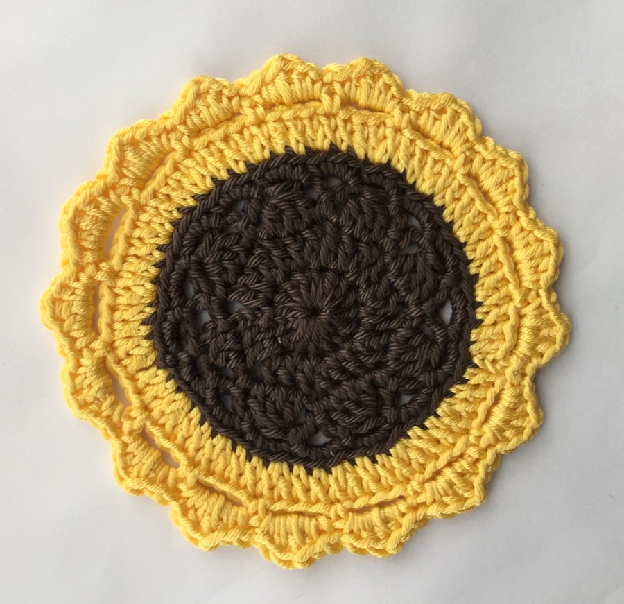 Crochet Golden Yellow Sunflower Mandala Table Mat.