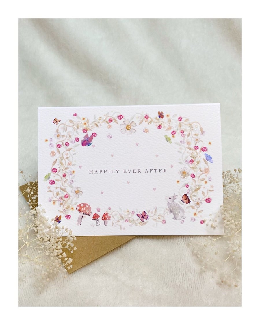 Fairytale Wedding Greeting Card Happy Couple with Bio Glitter