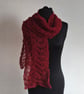 Handknitted Lace Scarf in burgandy.