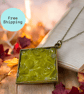 Yellow Jade Brass plated Square Worry Stone Necklace - Free Postage - Image 1