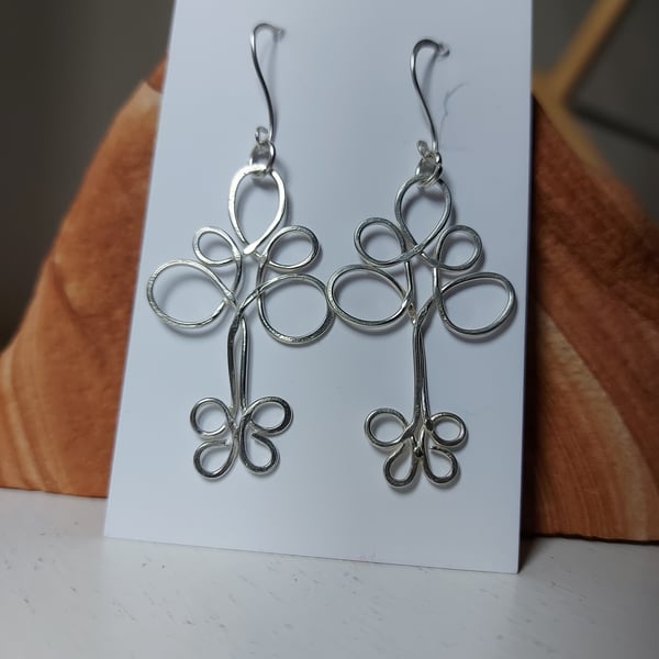Sterling silver drop earrings, looped wire design