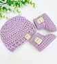 Hello World Newborn Hat and Booties Set – Heather Baby Shower Gift 