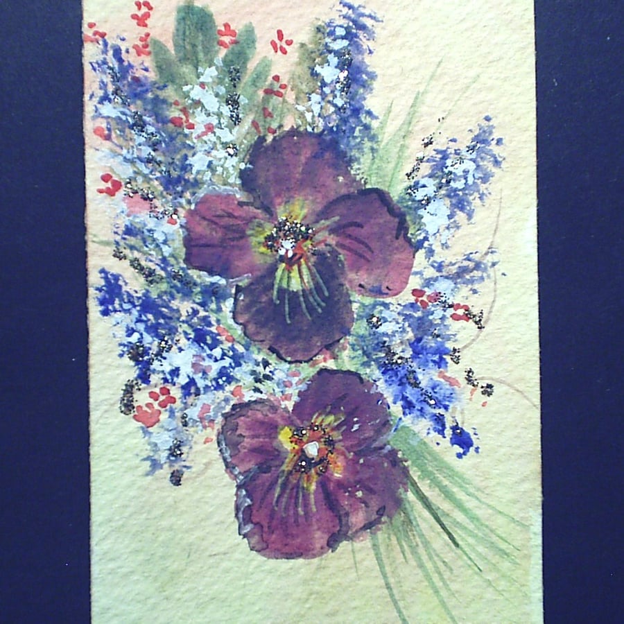 aceo original flowers with glitter