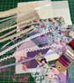 Slow Stitching kit, mix textiles, fabric and trims, Purples - Image 2