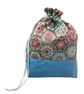 two at a time knitting bag with floral crochet print, drawstring divided pouch,  - Image 2