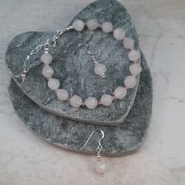  Quartz and Strawberry Quartz Sterling Silver Bracelet and Earrings