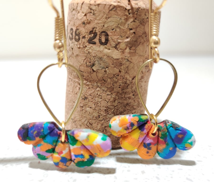 Rainbow sprinkles fan scallop earrings 