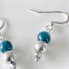 Ocean blue Apatite gemstone, crystal and sterling silver bead earrings 