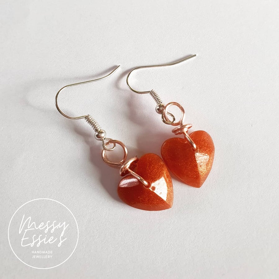 Handmade resin heart earrings