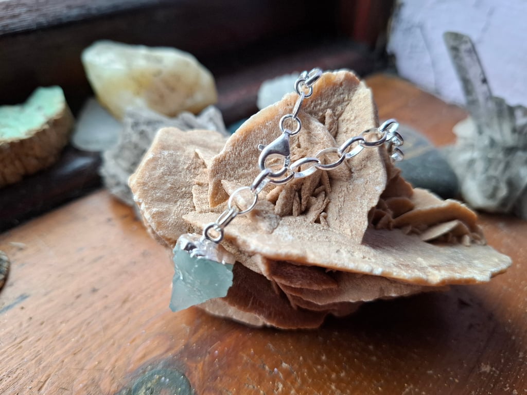 Raw Aquamarine Crystal and Sterling Silver Bracelet - March Birthstone