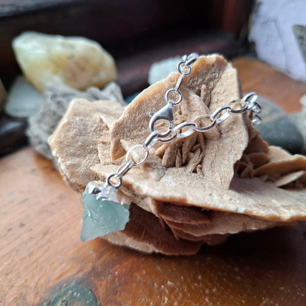 Raw Aquamarine Crystal and Sterling Silver Bracelet - March Birthstone