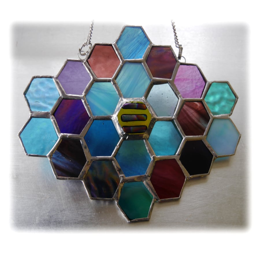Honeycomb Bee Stained Glass Suncatcher 
