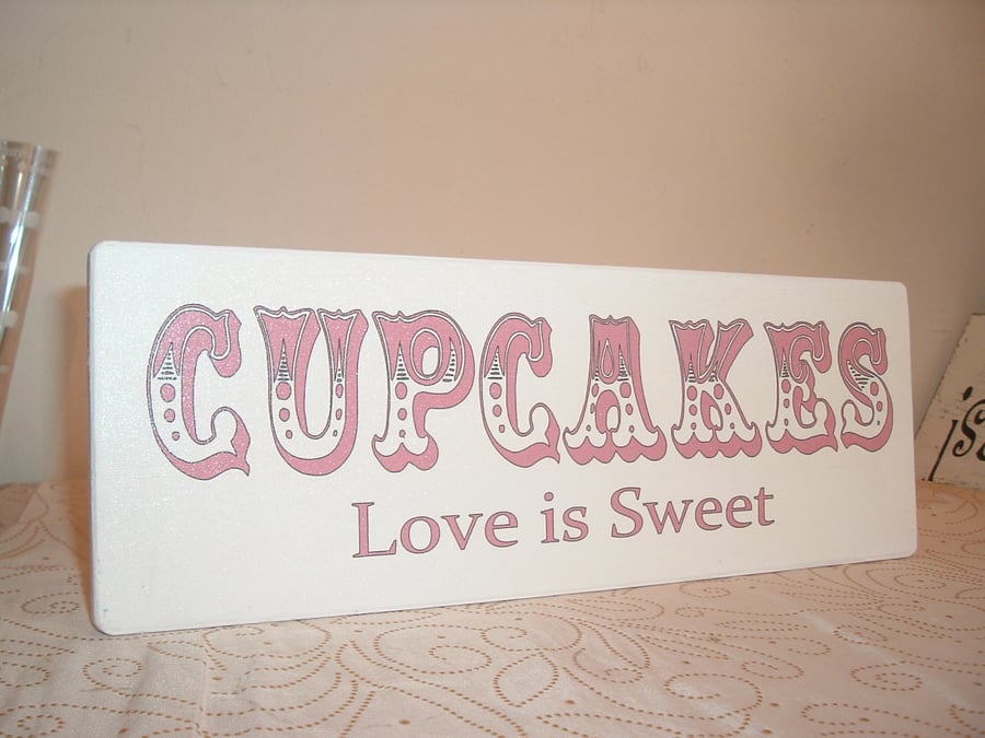 Cupcakes or Candy Bar table wedding accessory plaque sign love is sweet 