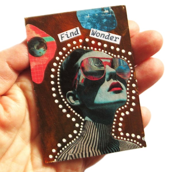 Miniature ACEO Feminist Artwork FIND WONDER Inspirational Female Portrait Art